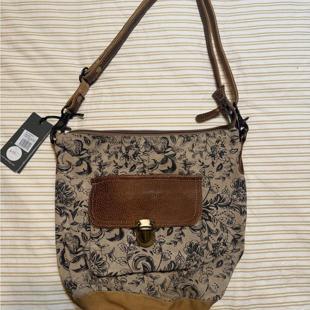 Floral Patterned Brown Shoulder Bag